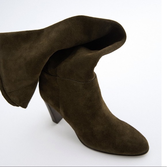 ZARA 100% Leather Suede High Heeled Boots - Picture 6 of 10